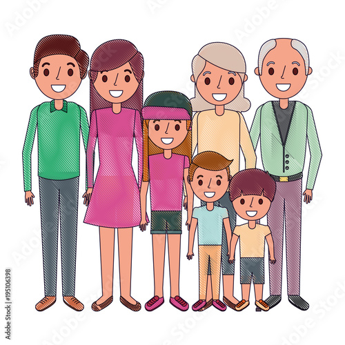 happy family parents son daughter and grandparents together