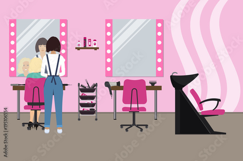 Canvas Print Interior of a hairdressing salon in a pink color