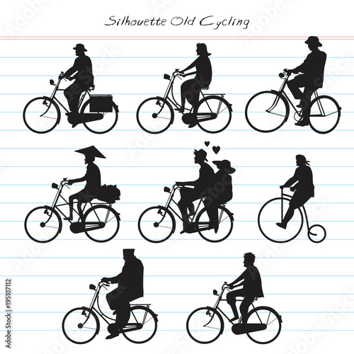 Silhouette of People Old Cycling