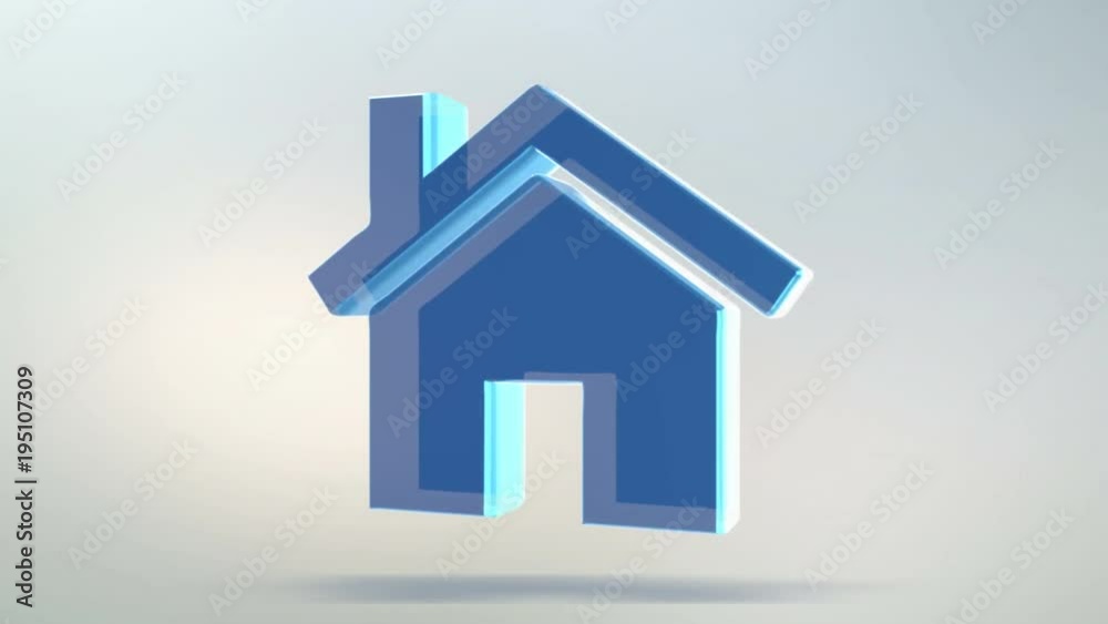 House icon is made of glass. Translucent rotating home icon with alpha channel blue green color. Isolated on white background House icon is made of glass. Translucent rotating home icon with alpha channel blue green color. Isolated on white background