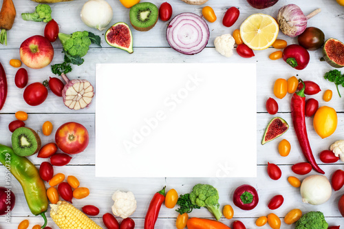 Fresh organic vegetables on wooden with copy space.