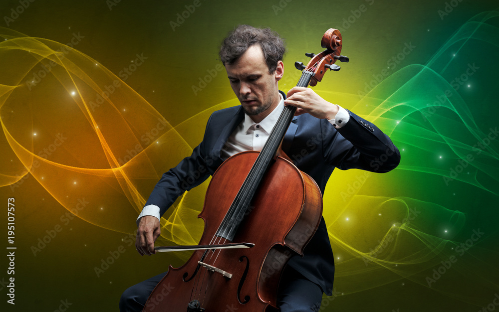 Cellist with colorful fabled concept