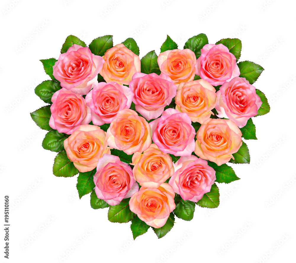 Heart of pink roses. Isolated on white background Heart of pink roses. Isolated on white background