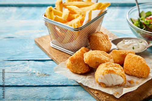 Rustic serving of crumbed fried kibbeling photo