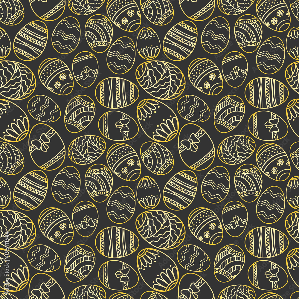 Naklejka premium Vector seamless simple pattern with ornamental eggs. Easter holiday green background for printing on fabric, paper for scrapbooking.