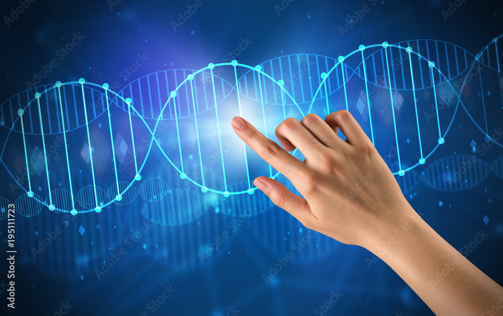Fototapeta premium Hand touching DNA molecule