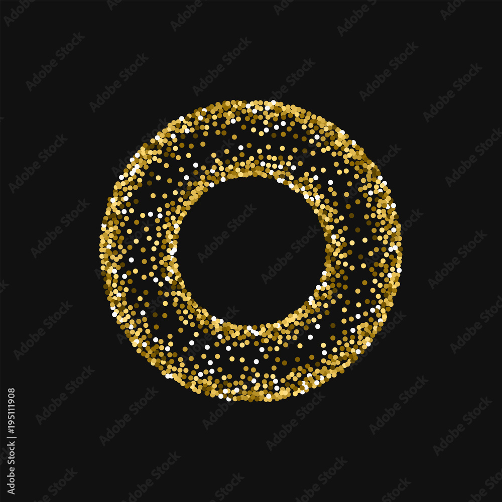 Round gold glitter. Bagel shaped frame with round gold glitter on black background. Fascinating Vector illustration. Round gold glitter. Bagel shaped frame with round gold glitter on black background. Fascinating Vector illustration.