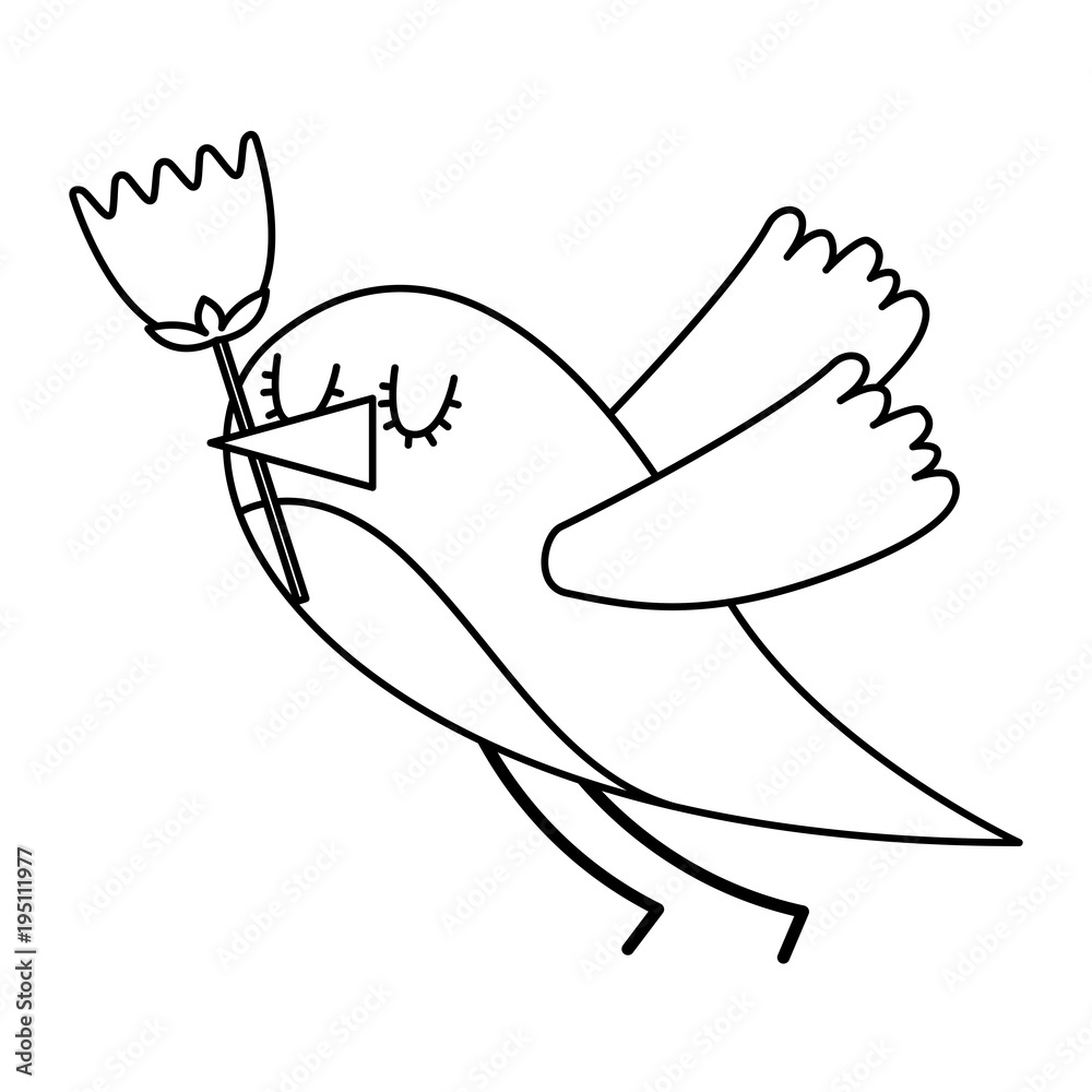 Fototapeta premium cartoon cute bird with tulip flower in beak