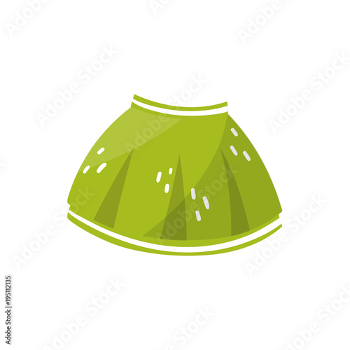Little green skirt for toddler girl. Children s clothing. Stylish kids garment. Element for infographic about preparing for motherhood. Colorful flat vector design