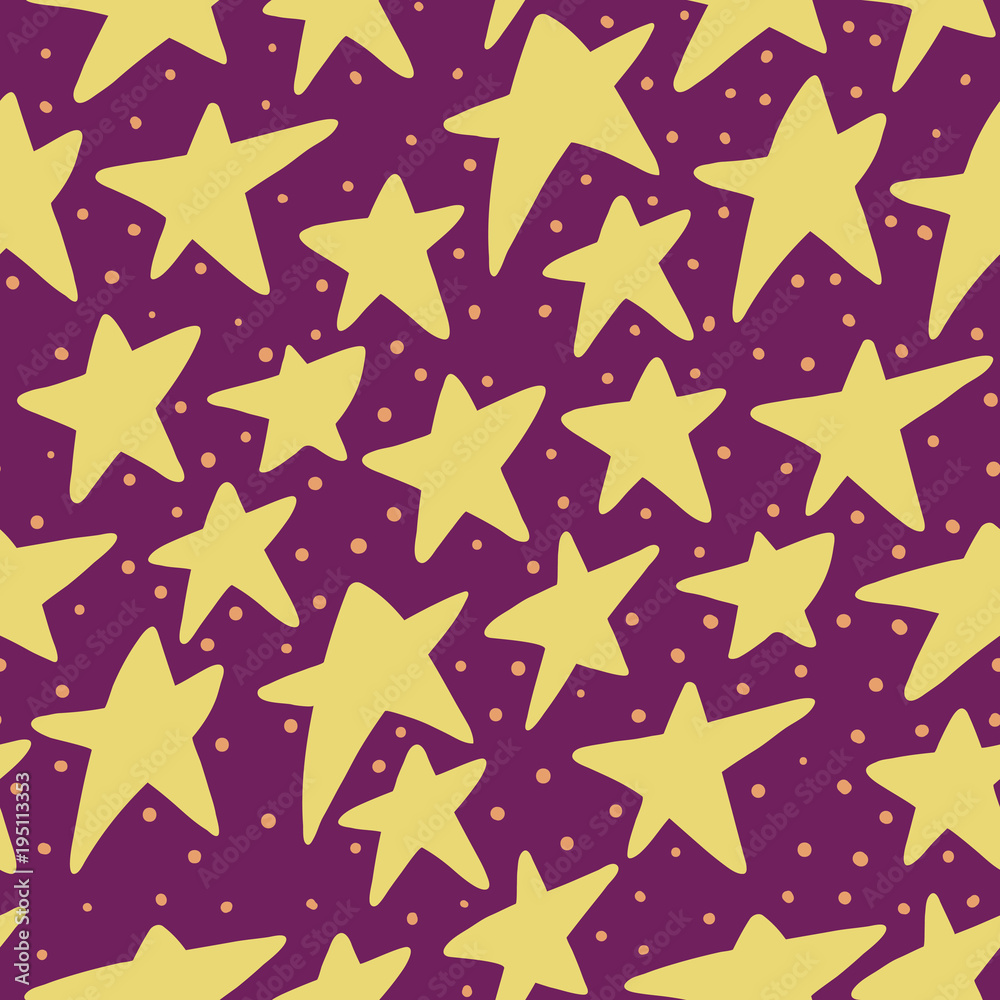 Seamless star pattern, plum background