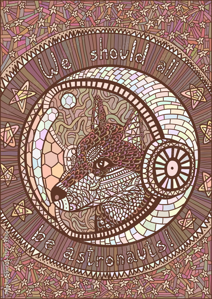 Obraz premium Space husky dog poster, retro style