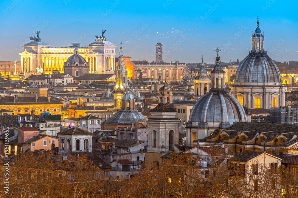 Rome at sunset time with St Peter Cathedral