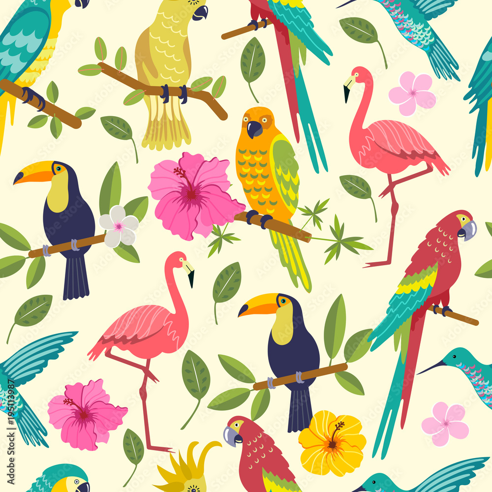 tropical birds. Seamless pattern