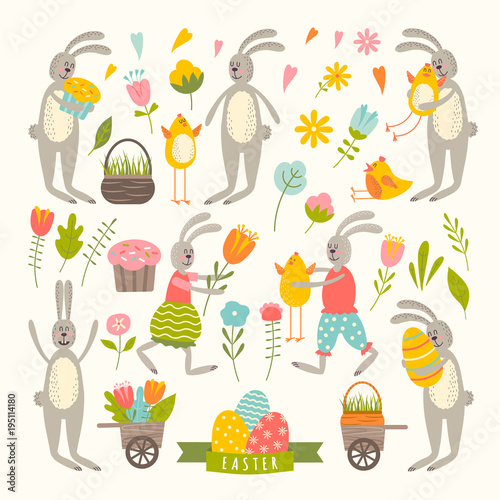Vintage elements set of easter theme.