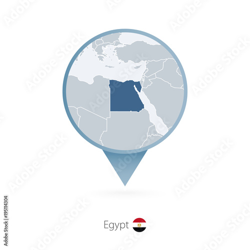 Map pin with detailed map of Egypt and neighboring countries.