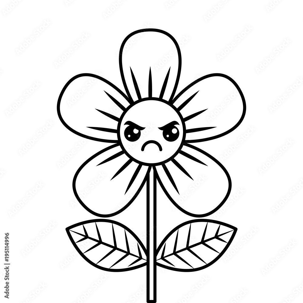 beautiful flower angry kawaii cartoon