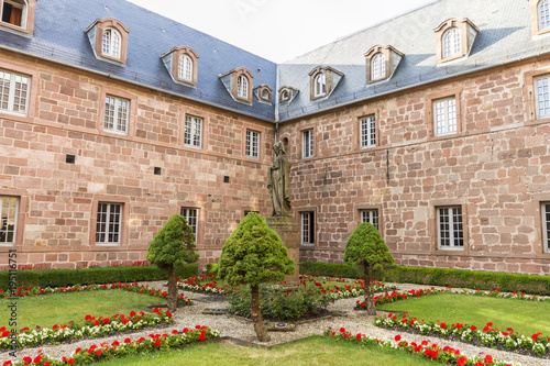 Statue of Saint Odile in Hohenbourg Abbey, a monastery in Mont Sainte-Odile near Ottrott, Alsace, Grand Est, France photo