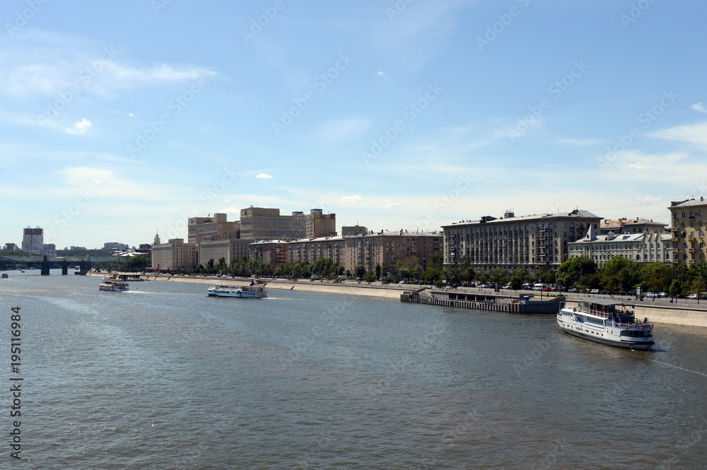 Pleasure boats on the Moscow River.