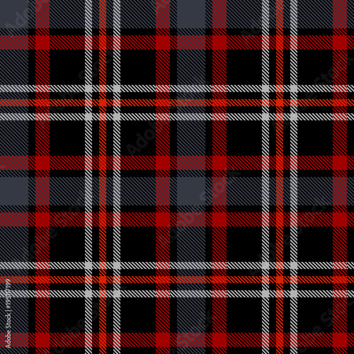 Seamless plaid pattern in black, red and white stripes.