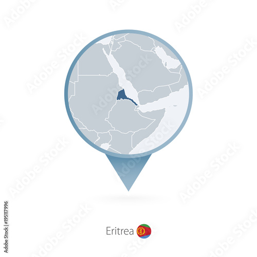 Map pin with detailed map of Eritrea and neighboring countries.