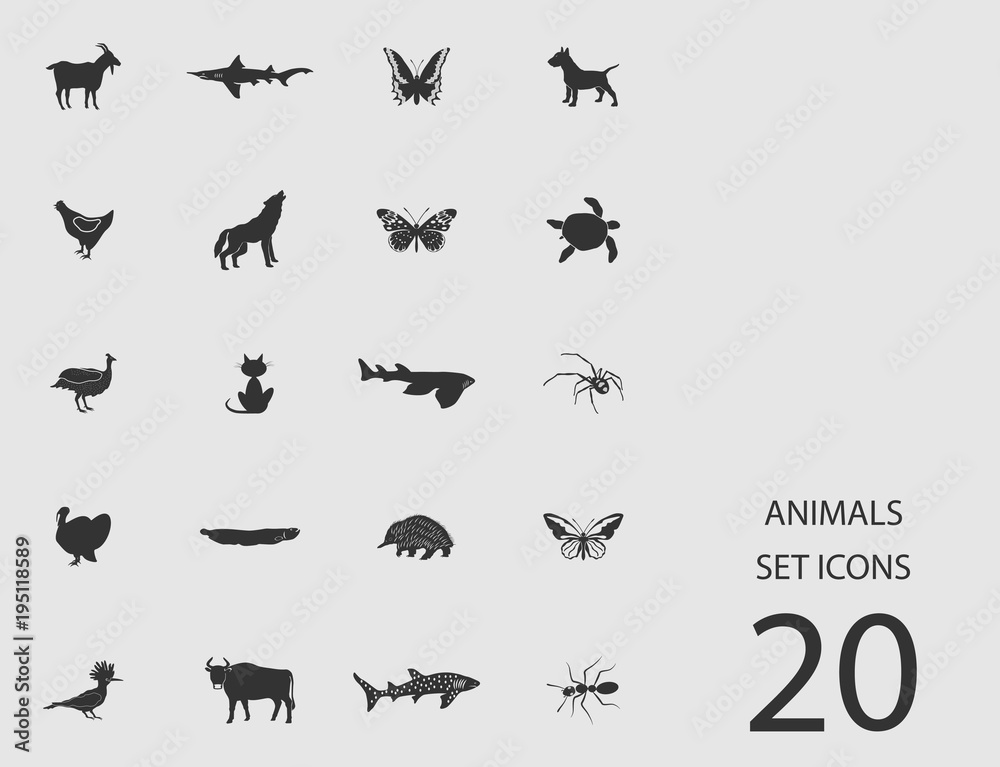 Animals set of flat icons. Vector illustration Animals set of flat icons. Vector illustration