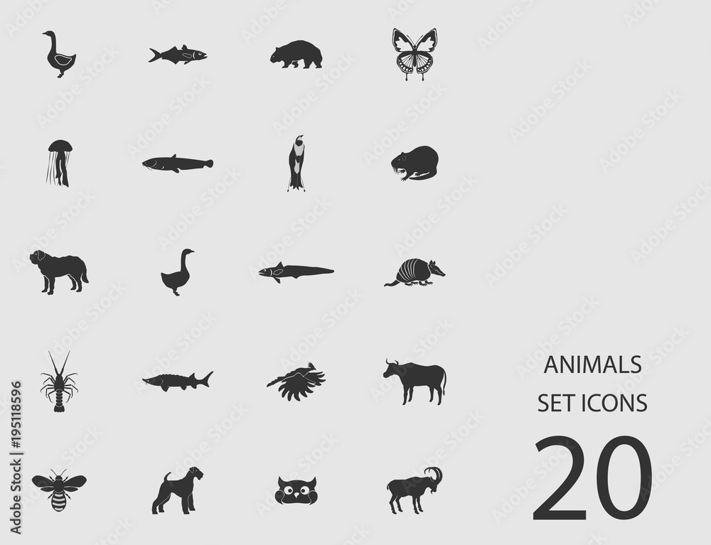 Animals set of flat icons. Vector illustration