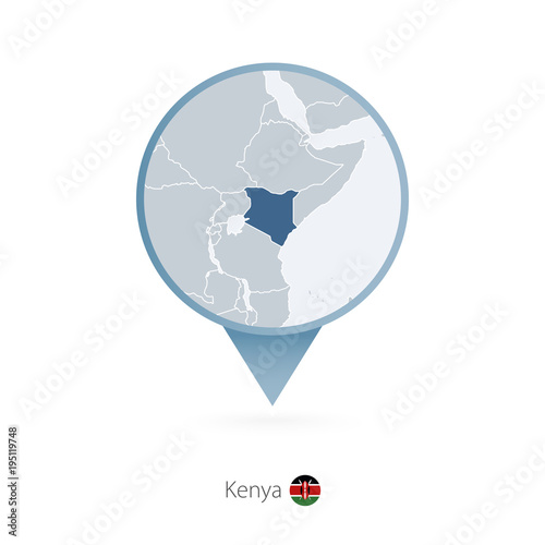 Map pin with detailed map of Kenya and neighboring countries.