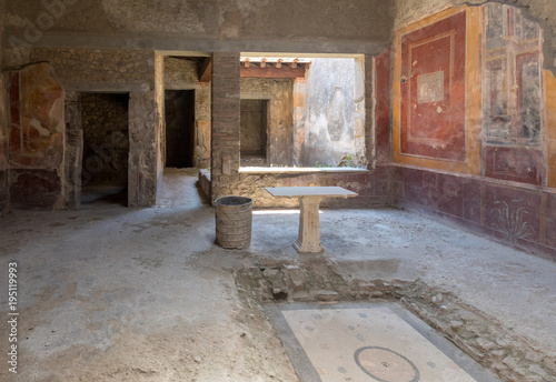 Painted wall in Pompeii city destroyed in 79BC by the eruption of Mount Vesuvius photo