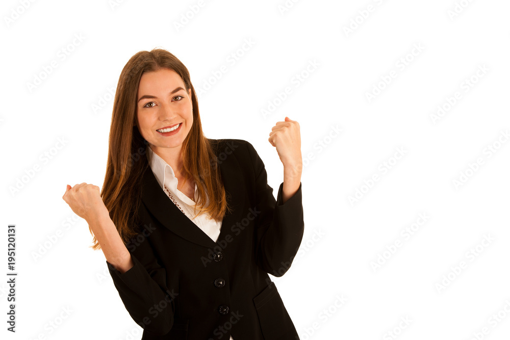 attractive young business woman gesture success isolated over white background attractive young business woman gesture success isolated over white background