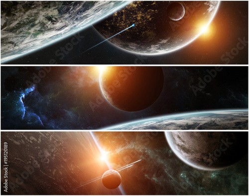Fototapeta Naklejka Na Ścianę i Meble -  Panorama of distant planet system in space 3D rendering elements of this image furnished by NASA