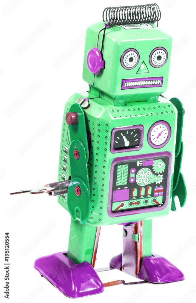 robot vert, jouet mécanique ancien à ressort robot vert, jouet mécanique ancien à ressort