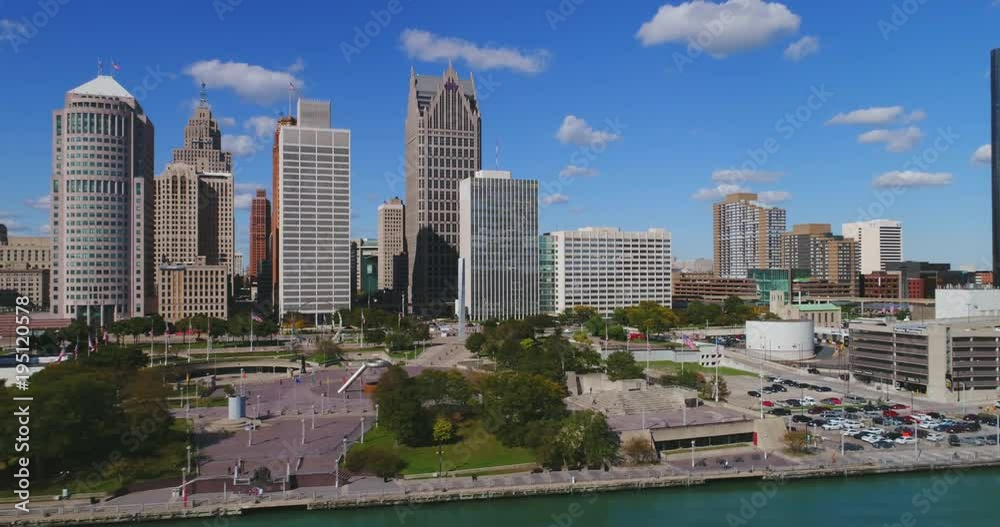 Detroit Waterfront Skyline Aerial Day 12