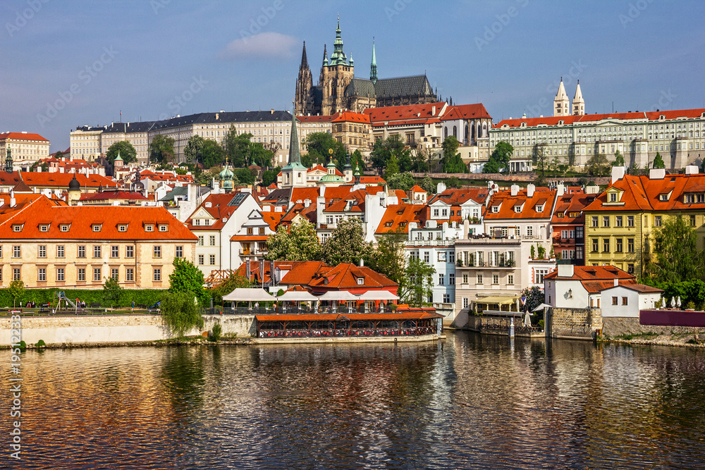 Fototapeta premium Prague river view, Czech Republic old castle