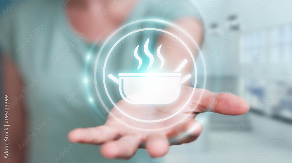 Businesswoman using application to order home made food online 3D rendering Businesswoman using application to order home made food online 3D rendering