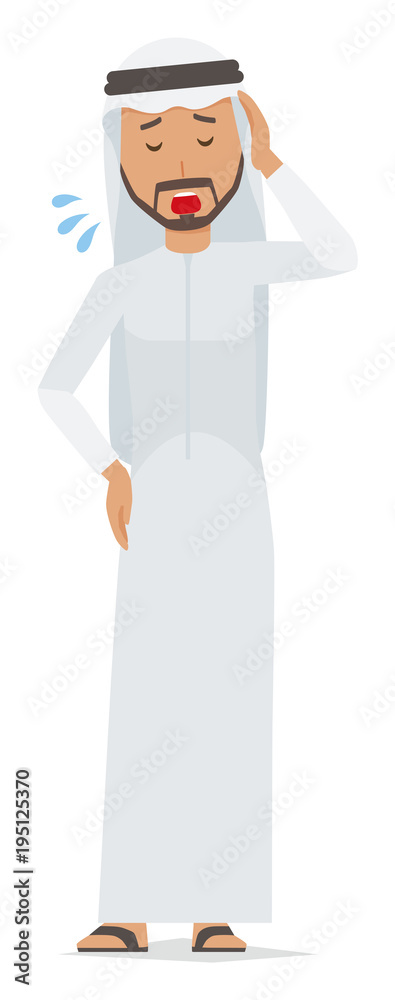 An arab man wearing ethnic costumes is tired