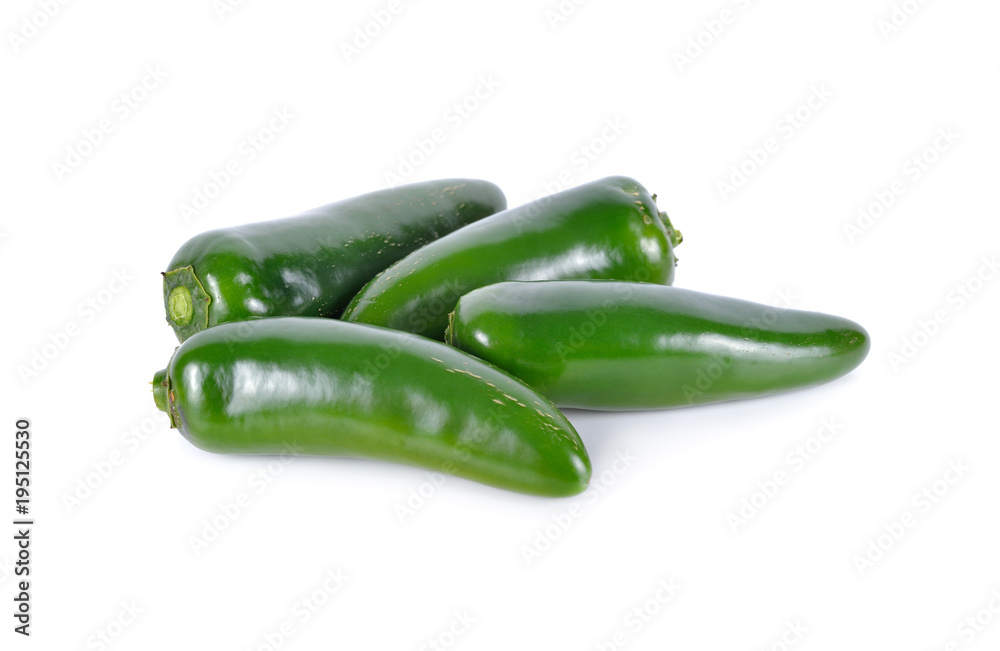 whole fresh Jalapeno or Mexican Chili on white background
