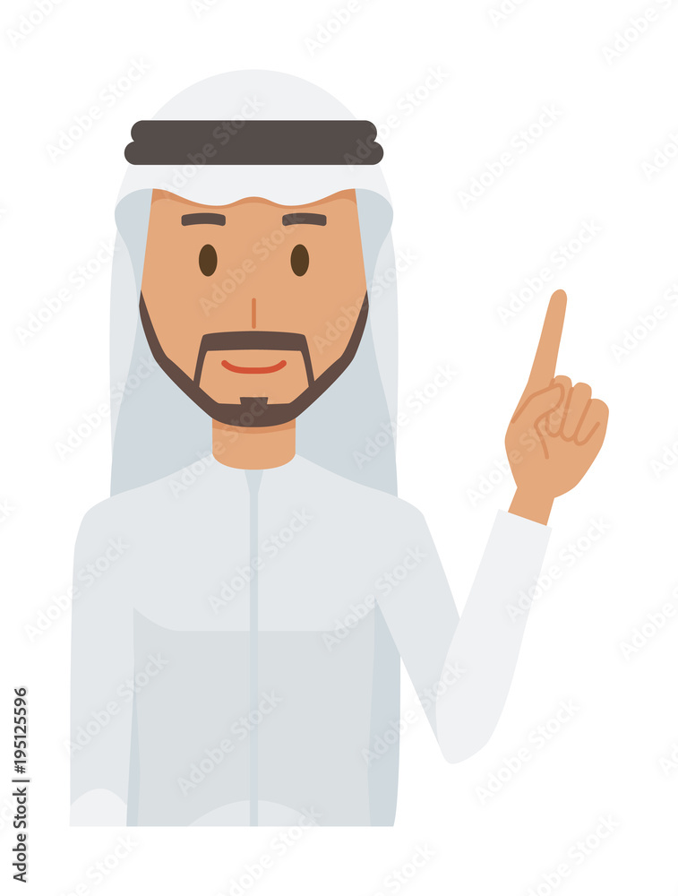 An arab man wearing ethnic costumes is pointing An arab man wearing ethnic costumes is pointing