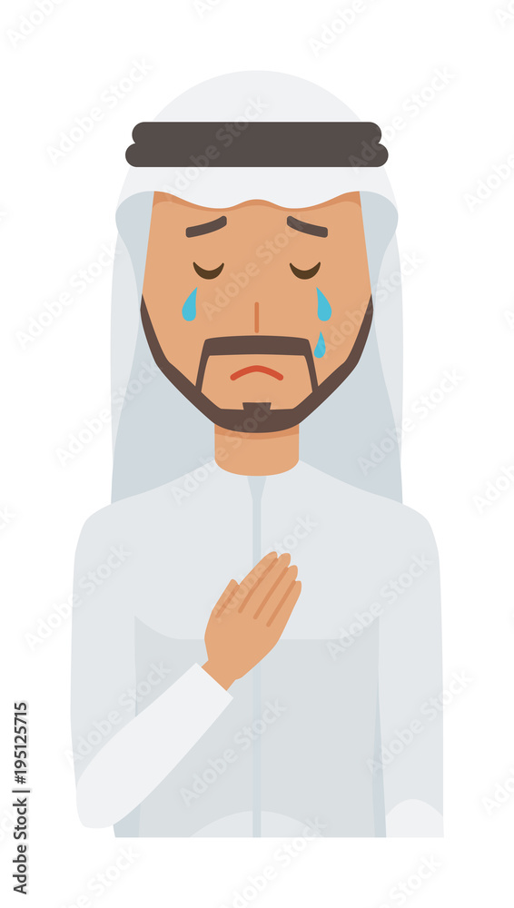 An arab man wearing ethnic costumes is crying