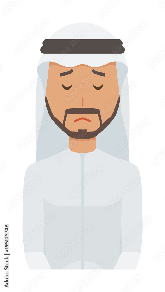 An arab man wearing ethnic costumes is apologizing An arab man wearing ethnic costumes is apologizing