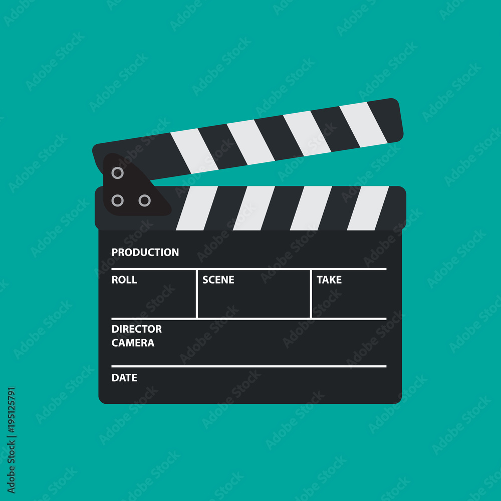 Naklejka premium Movie Slate or Clapper board for Movie, Cinema, Film Director and Film making device. Flat Vector illustration.
