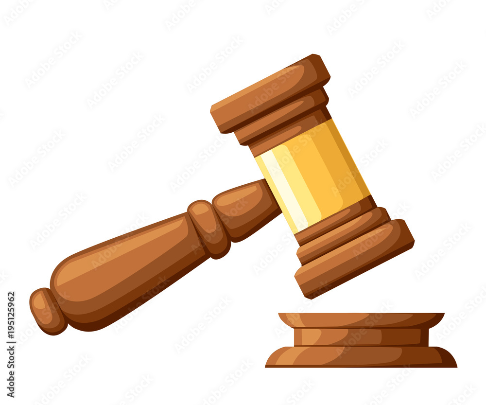 Judge wood hammer. Gavel in cartoon style. Ceremonial mallet for auction,  judgment. Vector illustration isolated on white background. Web site page  and mobile app design Stock Vector | Adobe Stock