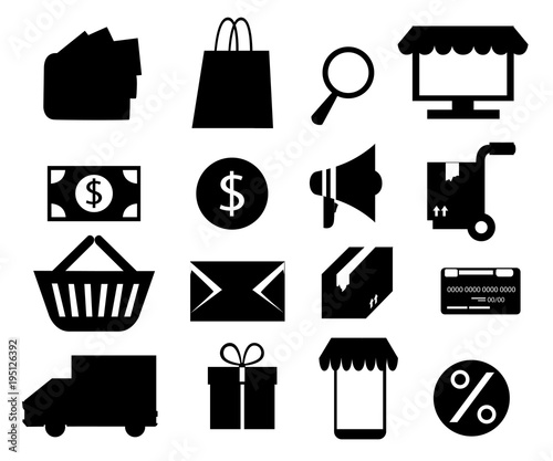 Set of black icon for online shopping. Vector illustration isolated on white background. Website page and mobile app design photo