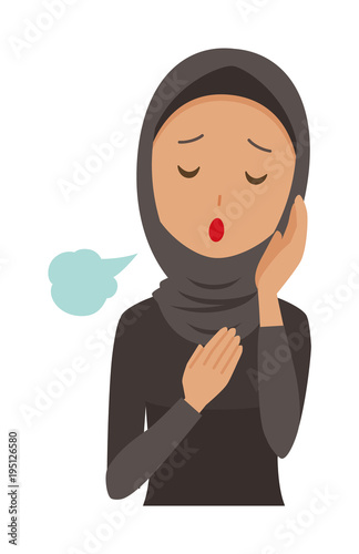 An arab woman wearing ethnic costumes is sighing