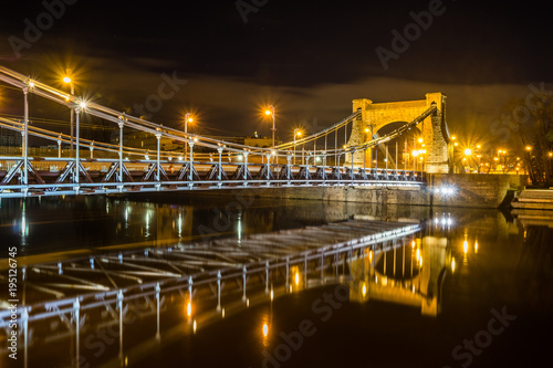 Grunwaldzki bridge over the Odra river at night in Wroclaw, Silesia, Poland