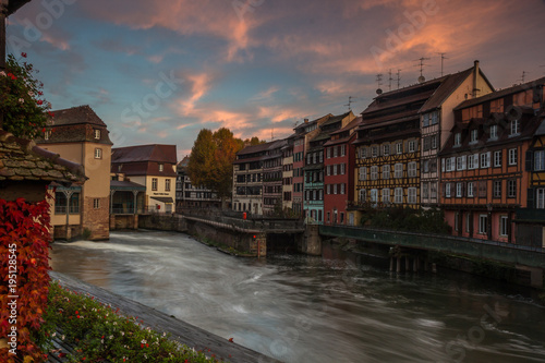The sunrise at Ill river in Strasbourg.