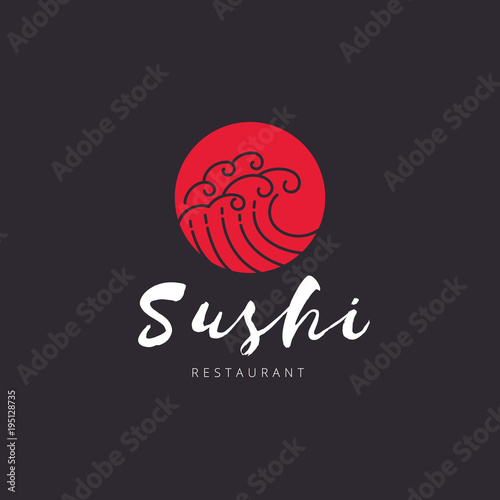 Sushi Logo,Japan restaurant wave logo template.