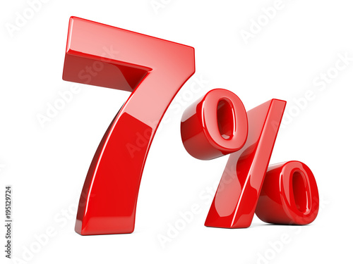 Seven red percent symbol. 7% percentage rate. Special offer discount. photo