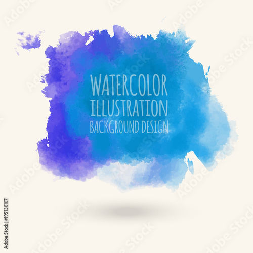 Blue watercolor hand drawn isolated vector wash spot on white.