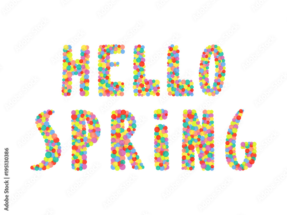 Hand drawn Hello Spring quote made of overlapping circles. Isolated objects on white background. Vector illustration. Design concept for change of seasons. Hand drawn Hello Spring quote made of overlapping circles. Isolated objects on white background. Vector illustration. Design concept for change of seasons.