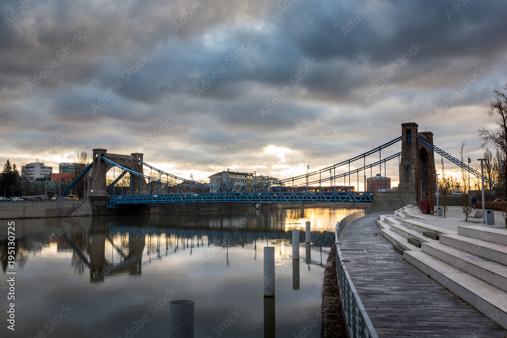 Fototapeta premium Grunwaldzki bridge over the Odra river in Wroclaw, Silesia, Poland
